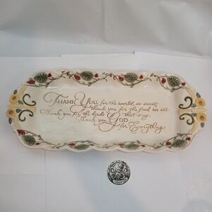 Amscan Ceramic Serving Platter Thanksgiving Thank You God Prayer Floral 16"